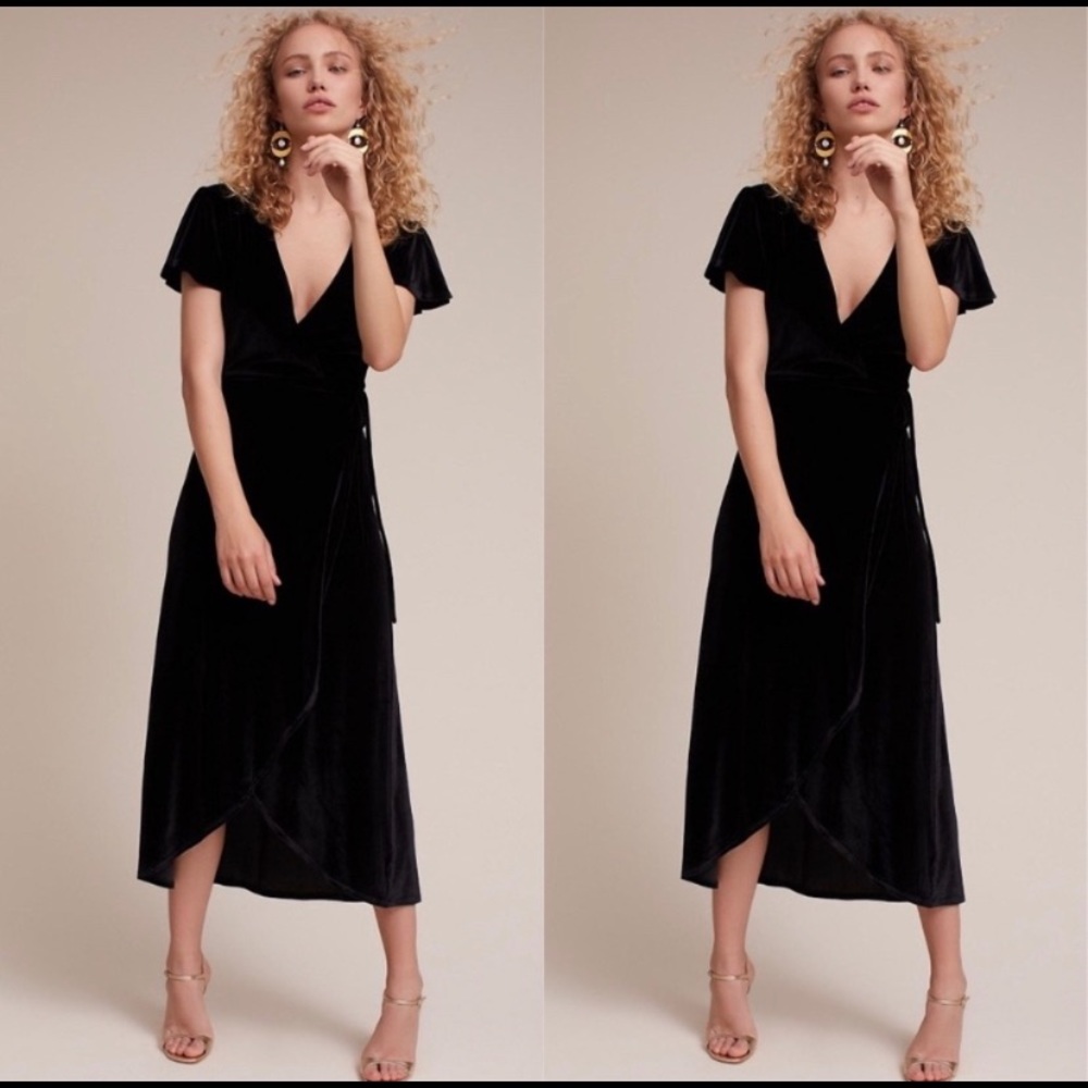 BHLDN Thrive Black Velvet Wrap Dress